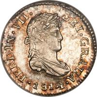 obverse of 1/2 Real - Fernando VII (1808 - 1821) coin with KM# 65 from Guatemala.