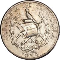 obverse of 1 Quetzal (1925) coin with KM# 242 from Guatemala.
