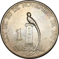 reverse of 1 Quetzal (1925) coin with KM# 242 from Guatemala.