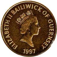 obverse of 5 Pounds - Elizabeth II - Golden Wedding (1997) coin with KM# 98 from Guernsey. Inscription: ELIZABETH II BAILIWICK OF GUERNSEY 1997