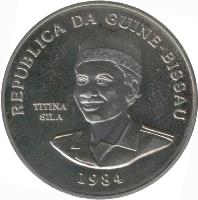 Guinea-Bissau coin 250 Pesos - International Games - Medallic Issue (1984) obverse obverse of 250 Pesos - International Games - Medallic Issue (1984) coin with X# 1 from Guinea-Bissau. Inscription: REPUBLICA DA GUINE-BISSAU TITINA SILA 1984