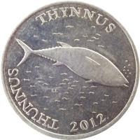 obverse of 2 Kune - Latin text (1994 - 2014) coin with KM# 21 from Croatia. Inscription: THUNNUS THYNNUS KK 2000.