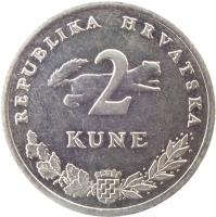 Croatia coin 2 Kune - Latin text (1994 - 2014) reverse reverse of 2 Kune - Latin text (1994 - 2014) coin with KM# 21 from Croatia. Inscription: REPUBLIKA HRVATSKA 2 KUNE