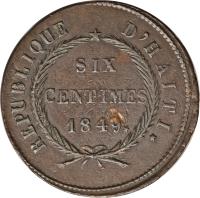 Haiti coin 6 Centimes (1849) reverse reverse of 6 Centimes (1849) coin with KM# 32 from Haiti.