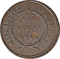 reverse of 6 Centimes (1849) coin with KM# 32 from Haiti.