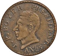 Haiti coin 25 Centimes (1828) obverse obverse of 25 Centimes (1828) coin with KM# 18a from Haiti.
