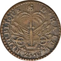 Haiti coin 25 Centimes (1828) reverse reverse of 25 Centimes (1828) coin with KM# 18a from Haiti.