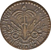 Haiti coin 50 Centimes (1828) reverse reverse of 50 Centimes (1828) coin with KM# 20a from Haiti.