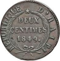 reverse of 2 Centimes (1849) coin with KM# 31 from Haiti.