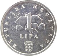 Croatia coin 1 Lipa - Latin text (1994 - 2014) reverse reverse of 1 Lipa - Latin text (1994 - 2014) coin with KM# 12 from Croatia. Inscription: REPUBLIKA HRVATSKA 1 LIPA