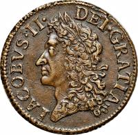 obverse of 30 Pence - James II - Gun Money (1690) coin with SP# 6580 from Ireland.