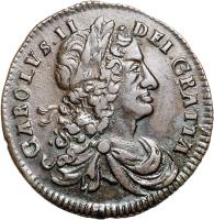 Ireland coin 1/2 Penny - Charles II - Small letters (1681 - 1684) obverse obverse of 1/2 Penny - Charles II - Small letters (1681 - 1684) coin with SP# 6575 from Ireland. Inscription: Carolvs II Dei Gratia