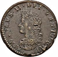 obverse of 1/2 Penny - James II - Siege Coinage (1691) coin with SP# 6594 from Ireland. Inscription: IACOBVS II DEI GRATIA