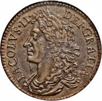 Ireland coin 30 Pence - James II - Gun Money (1689 - 1690) obverse obverse of 30 Pence - James II - Gun Money (1689 - 1690) coin with SP# 6579 from Ireland.