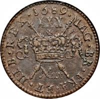 reverse of 30 Pence - James II - Gun Money (1689 - 1690) coin with SP# 6579 from Ireland.