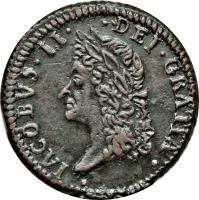 Ireland coin 12 Pence - James II - Gun Money (1690) obverse obverse of 12 Pence - James II - Gun Money (1690) coin with SP# 6582 from Ireland.