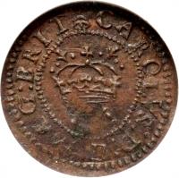 obverse of 1 Farthing - Charles I - Maltravers Issue (1634 - 1636) coin with SP# 6526 from Ireland. Inscription: CAROLVS: D:G. MAG: BRIT