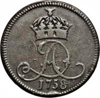 obverse of 1 Penny - James Murray (1758) coin with KM# 7 from Isle of Man. Inscription: 1758