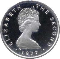 obverse of 1/2 Penny - Elizabeth II - FAO: Food For All - Silver Proof; 2'nd Portrait (1977) coin with KM# 40a from Isle of Man. Inscription: ELIZABETH THE SECOND 1977