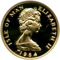 obverse of 1/10 Angel - Elizabeth II - 2'nd Portrait (1984) coin with KM# 138 from Isle of Man. Inscription: ISLE OF MAN ELIZABETH II 1984