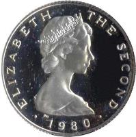 obverse of 1 Pound - Elizabeth II - Silver Proof; 2'nd Portrait (1980) coin with KM# 44d from Isle of Man. Inscription: ELIZABETH THE SECOND 1980