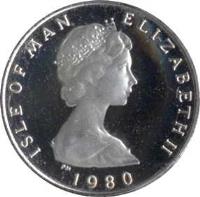 Isle of Man coin 1/2 Penny - Elizabeth II - Silver Proof; 2'nd Portrait (1980) obverse obverse of 1/2 Penny - Elizabeth II - Silver Proof; 2'nd Portrait (1980) coin with KM# 58a from Isle of Man. Inscription: ELIZABETH THE SECOND 1980