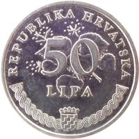 reverse of 50 Lipa - Latin text (1994 - 2014) coin with KM# 19 from Croatia. Inscription: REPUBLIKA HRVATSKA 50 LIPA