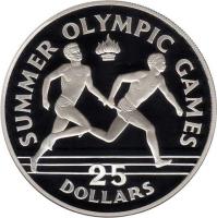 reverse of 25 Dollars - Elizabeth II - Relay Runners (1988) coin with KM# 141 from Jamaica. Inscription: SUMMER OLYMPIC GAMES 25 DOLLARS