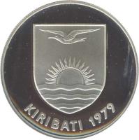 Kiribati coin 5 Dollars - Independence - Silver Proof Issue (1979) obverse obverse of 5 Dollars - Independence - Silver Proof Issue (1979) coin with KM# 8a from Kiribati. Inscription: KIRIBATI 1979