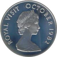 Kiribati coin 5 Dollars - Royal Visit - Silver Proof Issue (1982) reverse reverse of 5 Dollars - Royal Visit - Silver Proof Issue (1982) coin with KM# 12a from Kiribati. Inscription: ROYAL VISIT OCTOBER 1982