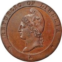 obverse of 1 Cent (1847) coin with KM# 1 from Liberia. Inscription: REPUBLIC OF LIBERIA