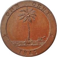 reverse of 1 Cent (1847) coin with KM# 1 from Liberia. Inscription: * ONE CENT * 1847