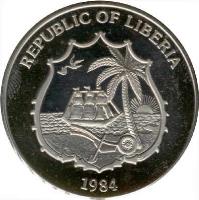 Liberia coin 10 Dollars - Weight Lifter (1984) obverse obverse of 10 Dollars - Weight Lifter (1984) coin with KM# 65 from Liberia. Inscription: REPUBLIC OF LIBERIA 1984