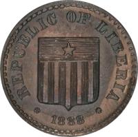 obverse of 1 Cent (1888) coin with KM# Pn17 from Liberia. Inscription: REPUBLIC OF LIBERIA *1888*