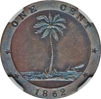 reverse of 1 Cent (1862) coin with KM# 3 from Liberia. Inscription: ONE CENT 1862