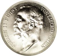 Liechtenstein coin 5 Francs - Johann II (1924) obverse obverse of 5 Francs - Johann II (1924) coin with Y# 10 from Liechtenstein. Inscription: JOHANN II FÜRST VON LIECHTENSTEIN