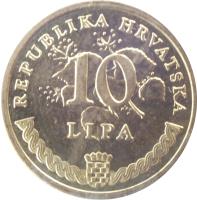 Croatia coin 10 Lipa - Latin text (1994 - 2014) reverse reverse of 10 Lipa - Latin text (1994 - 2014) coin with KM# 16 from Croatia. Inscription: REPUBLIKA HRVATSKA 10 LIPA