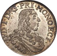 Monaco coin 5 Sols - Louis I (1662 - 1664) obverse obverse of 5 Sols - Louis I (1662 - 1664) coin with KM# 36 from Monaco. Inscription: · LVD · I · D:G · PRI · MONOECI ·