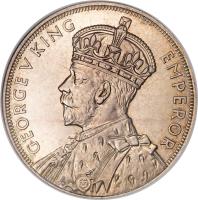 obverse of 1 Crown - George V (1935) coin with KM# 6 from New Zealand. Inscription: GEORGE V KING EMPEROR