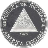 Nicaragua coin 100 Cordobas - United States of America (1975) obverse obverse of 100 Cordobas - United States of America (1975) coin with KM# 35 from Nicaragua. Inscription: REPUBLICA DE NICARAGUA 1975 AMERICA CENTRAL
