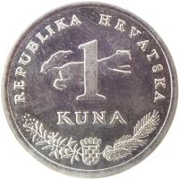 Croatia coin 1 Kuna - 20th anniversary of Kuna - Latin text (2014) reverse reverse of 1 Kuna - 20th anniversary of Kuna - Latin text (2014) coin with KM# 104 from Croatia. Inscription: REPUBLIKA HRVATSKA 1 KUNA