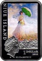Niue coin 1 Dollar - Elizabeth II - Claude Monet - 4'th Portrait (2010) obverse obverse of 1 Dollar - Elizabeth II - Claude Monet - 4'th Portrait (2010) coin with KM# 241 from Niue. Inscription: NIUE ISLAND 1 DOLLAR 2010 ELIZABETH II