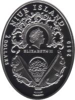 Niue coin 2 Dollars - Elizabeth II - Coronation Egg - 4'th Portrait (2010) obverse obverse of 2 Dollars - Elizabeth II - Coronation Egg - 4'th Portrait (2010) coin with KM# 213 from Niue. Inscription: 2 DOLLARS NIUE ISLAND ELIZABETH II 2010
