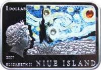 obverse of 1 Dollar - Elizabeth II - Vincent van Gogh (2007) coin with KM# 176 from Niue. Inscription: 1 DOLLAR 2007 ELIZABETH II NIUE ISLAND