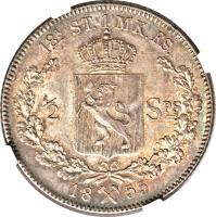 Norway coin 1 Specie Daler - Oscar I (1846 - 1857) reverse reverse of 1 Specie Daler - Oscar I (1846 - 1857) coin with KM# 317 from Norway. Inscription: 9¼ ST.1 MK.FS. 1 / SPS= 18X55