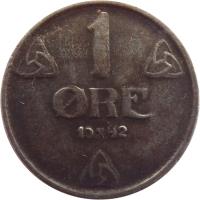 reverse of 1 Øre - Haakon VII - WW2 German Occupation (1941 - 1945) coin with KM# 387 from Norway. Inscription: 1 ØRE 1943