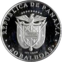 Panama coin 20 Balboas - Vasco Nunez de Balboa (1977 - 1979) obverse obverse of 20 Balboas - Vasco Nunez de Balboa (1977 - 1979) coin with KM# 44 from Panama. Inscription: · REPUBLICA DE PANAMA · LEY 0.925F · 20 BALBOAS ·