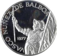 Panama coin 20 Balboas - Vasco Nunez de Balboa (1977 - 1979) reverse reverse of 20 Balboas - Vasco Nunez de Balboa (1977 - 1979) coin with KM# 44 from Panama. Inscription: VASCO NUÑEZ DE BALBOA 1977