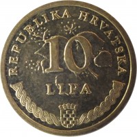 Croatia coin 10 Lipa - Croatian text (1993 - 2015) reverse reverse of 10 Lipa - Croatian text (1993 - 2015) coin with KM# 6 from Croatia. Inscription: REPUBLIKA HRVATSKA 10 LIPA