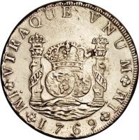 reverse of 8 Reales - Carlos III - Colonial Milled Coinage (1769 - 1772) coin with KM# 64 from Peru.